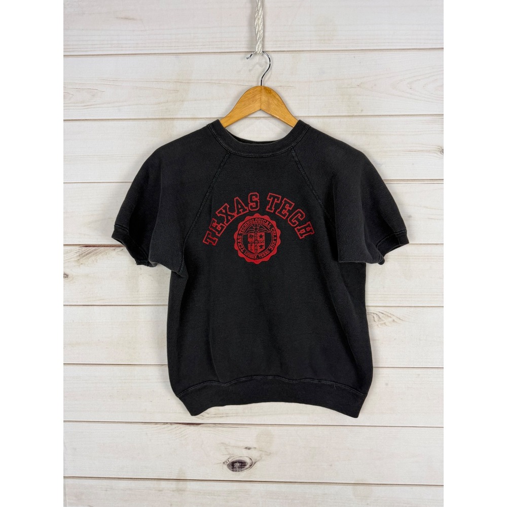 Vintage Texas Tech University Sweatshirt Short Sleeve Black Red Raglan Crewneck
